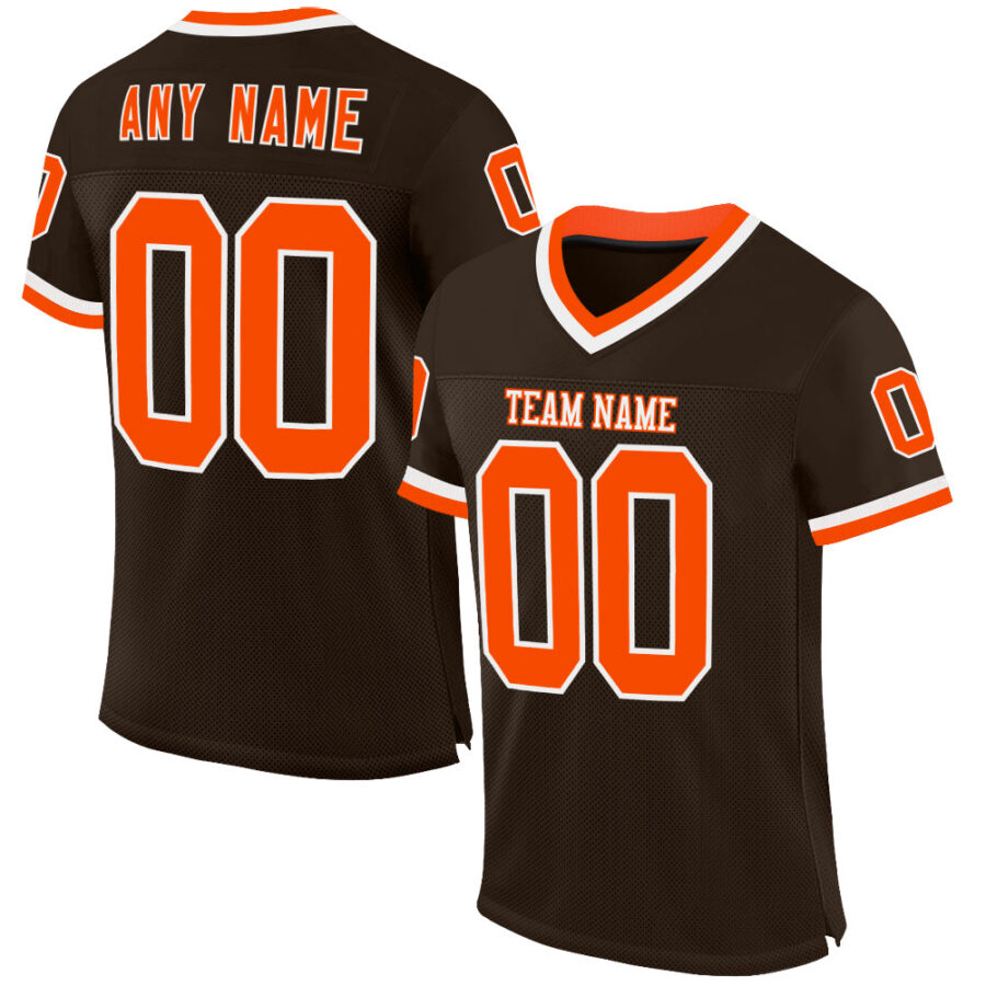 Custom Brown Orange-White Mesh Authentic Throwback Football Jersey