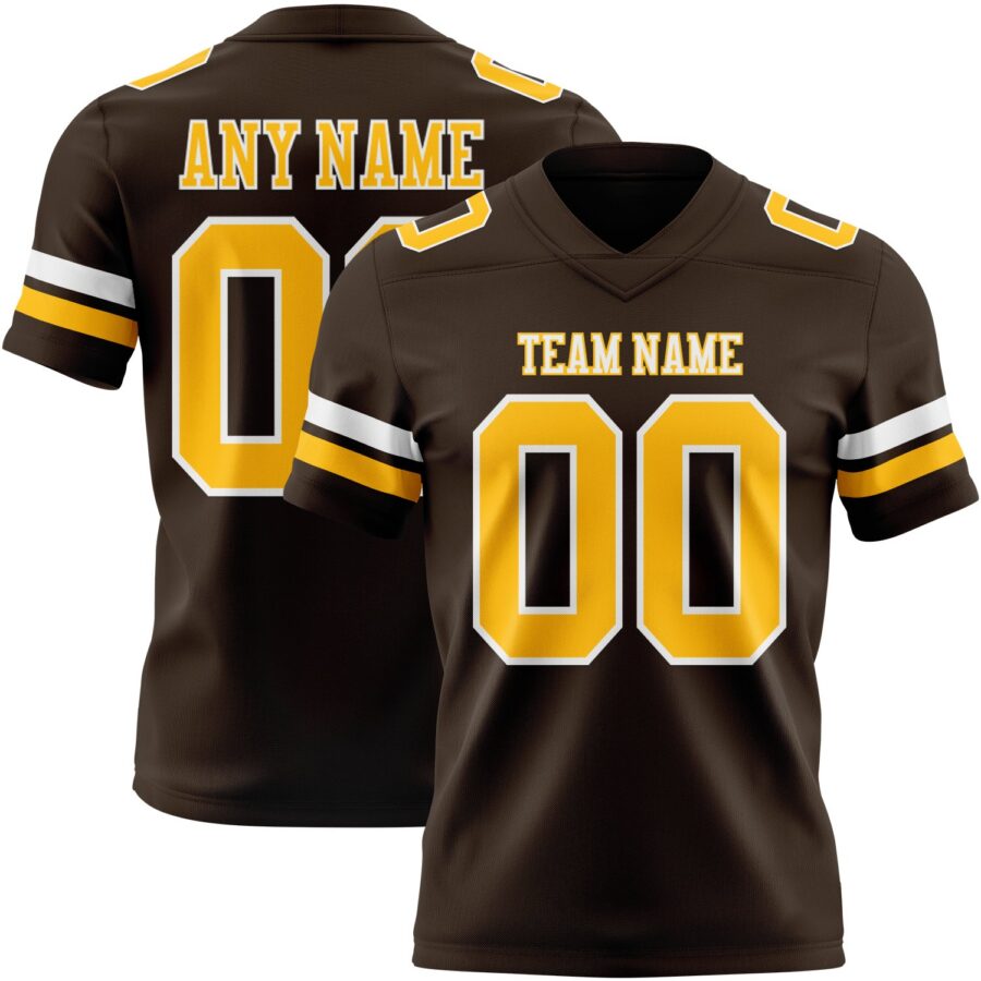 Custom Brown Gold-White Authentic Football Jersey