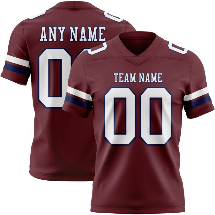 Custom Burgundy White-Navy Authentic Football Jersey