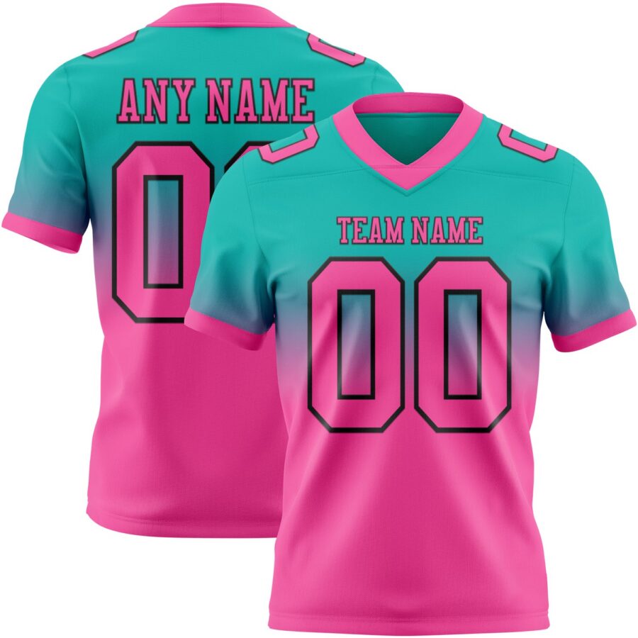 Custom Aqua Pink-Black Authentic Fade Fashion Football Jersey