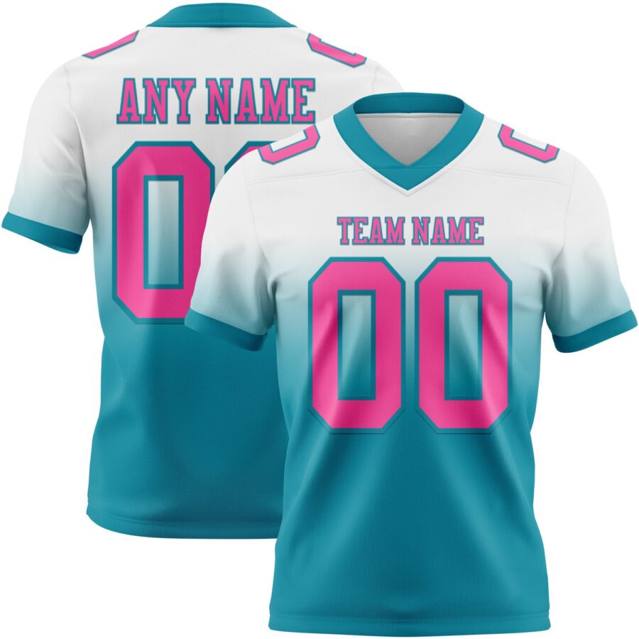 Custom White Pink-Teal Authentic Fade Fashion Football Jersey