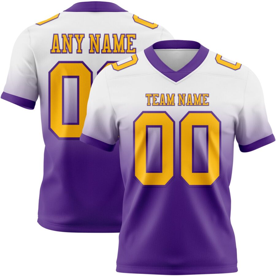 Custom White Gold-Purple Authentic Fade Fashion Football Jersey