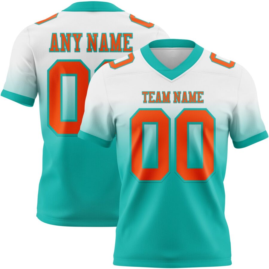 Custom White Orange-Aqua Authentic Fade Fashion Football Jersey