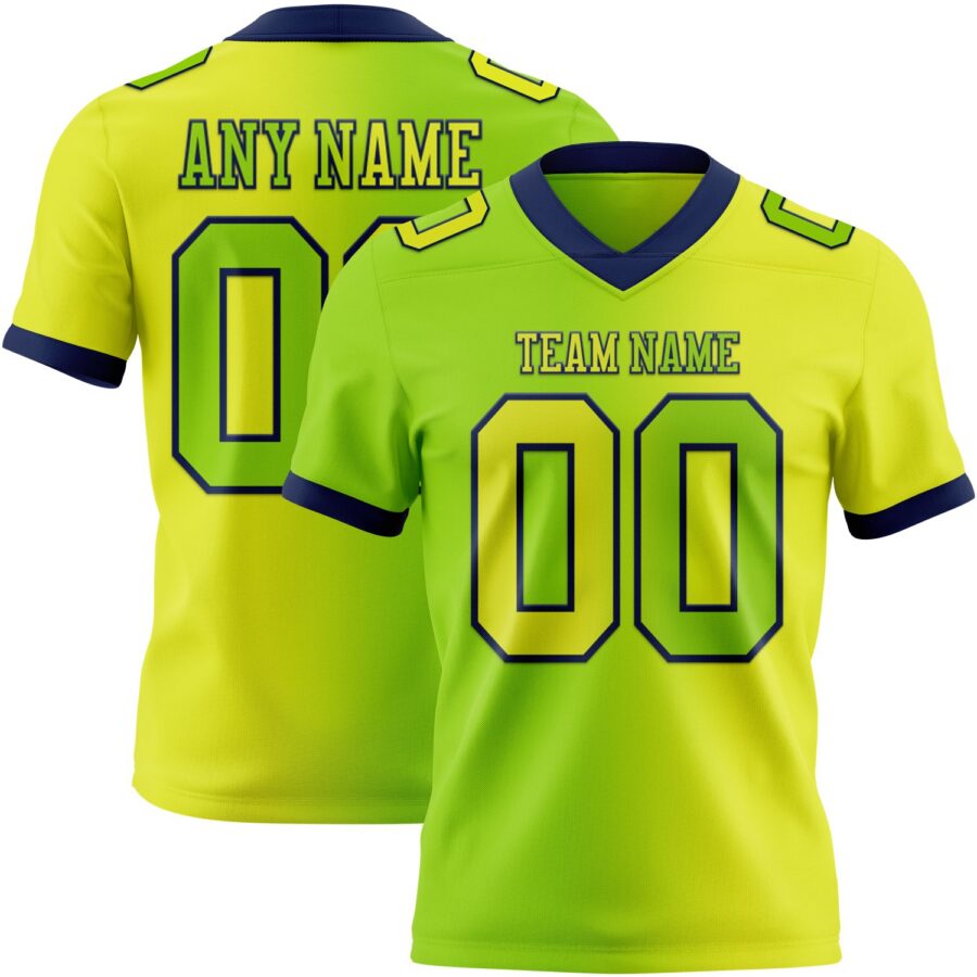 Custom Neon Yellow Neon Green-Navy Authentic Gradient Fashion Football Jersey