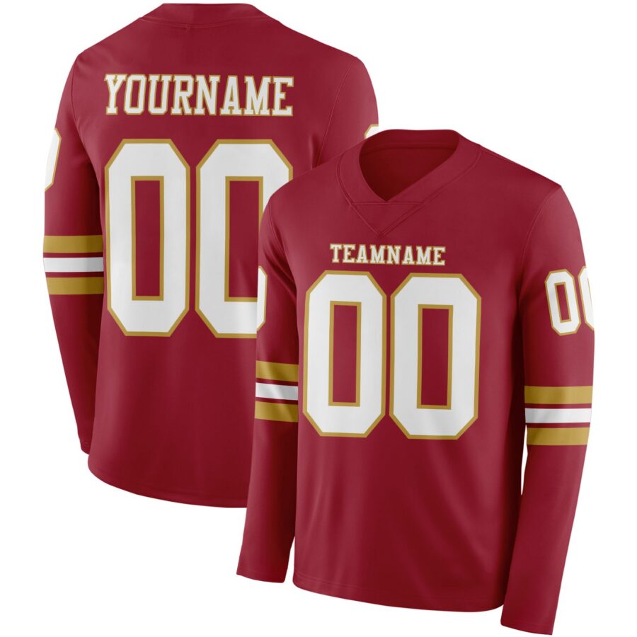 Custom Cardinal White-Old Gold Long Sleeve Authentic Football Jersey