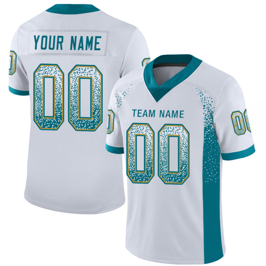 Custom White Teal-Old Gold Drift Fashion Football Jersey
